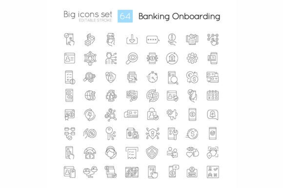 Banking Onboarding Linear Big Icons Set: Essential Graphics and Icons