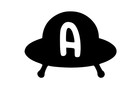 Cute Alien UFO with Playful Mono a for Graphics and Crafts