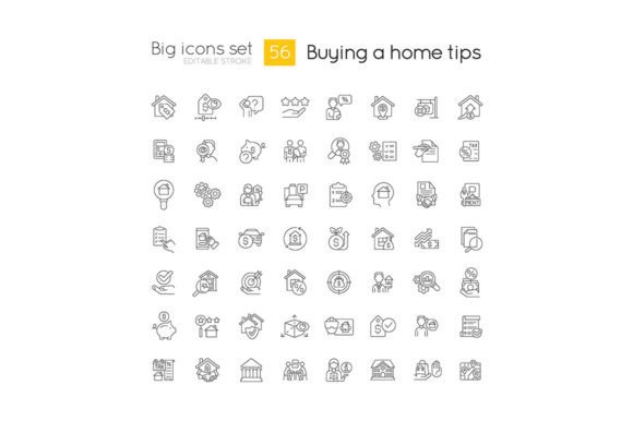 Home Buying Guide Linear Big Icons Set: Essential Graphics for Publishers