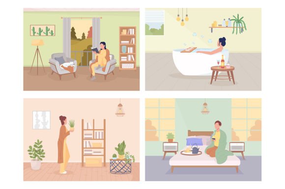 Hygge Lifestyle Illustrations Set for Graphics and Illustrations