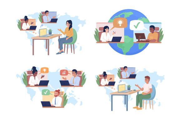International Team Flat Illustrations for Modern Graphics